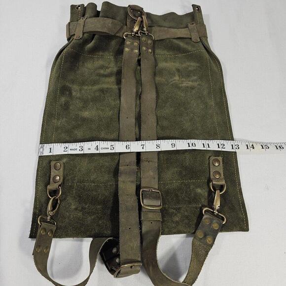 Suede Drawstring Backpack with Buckle Strap - Olive Green main image 4